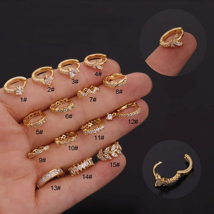 ZF Gold Clicker Hoop Cartilage Rook Orbital Ear Piercing Jewelry for Women Copper With Cubic Zirconia Gold Silver Hoop Earrings