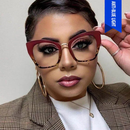 Fashion Ladies PC Cat Eye Frames with Print Pattern Anti Blue Light Blocking Optical Eye Glasses for Women Reading