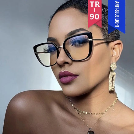 2022 New Fashion Punk Style Print Pattern Cat Eye Frames Anti Blue Ray Light Optical Eye Glasses for Women