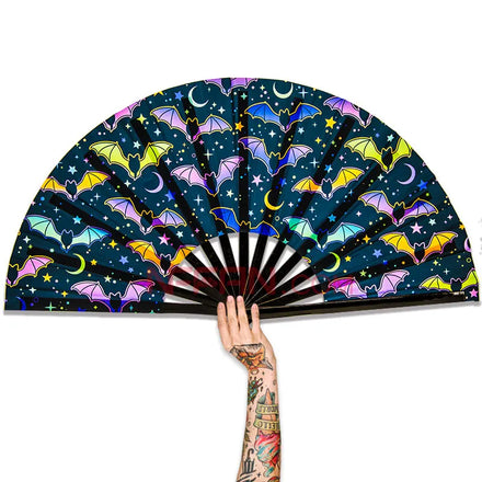 UV Glow Women Cute Large Bamboo Hand Fan Folding Fans As Rave Festival Party Accessories