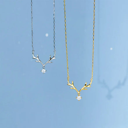 925 Silver Fashion Jewelry Christmas Antlers Elk Deerhorn Zircon Pendant Gold Plated Necklaces for Women Christmas Gifts