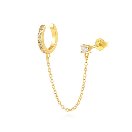Fashion 925 Sterling Silver Small Cute CZ Stone Zircon Long Chain Link Hoops Earrings Stud Earring Ear Cuff