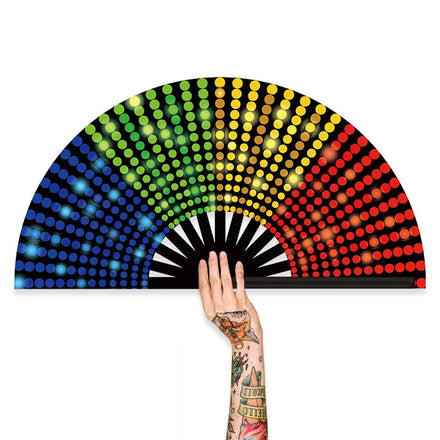 Wholesale 13Inch Large Reflective Bamboo Folding Fabric Clacking Dance Hand Fan for Rave or Party