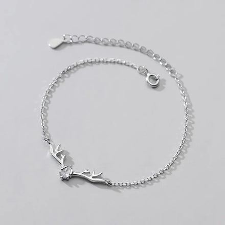 Fashion Jewelry 925 Sterling Silver Bracelet Antlers Elk Deerhorn Diamond Charm Bracelets for Women Christmas Gift