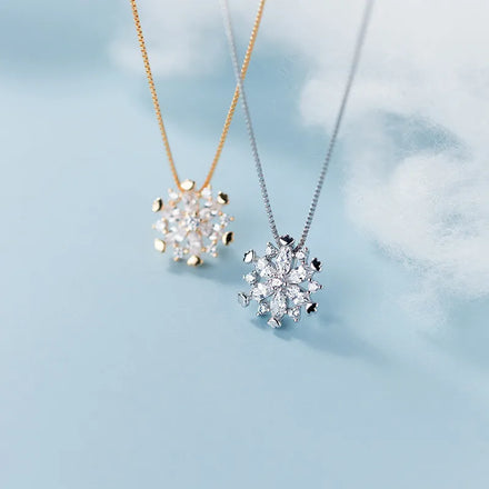 Silver 925 Necklace Fine Diamond Pendant Necklaces Christmas Snow Flower Gold Plated Necklaces for Women Girls