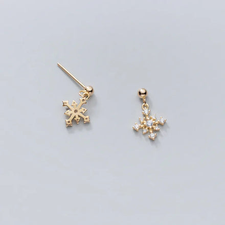 925 Sterling Silver Fashion Earrings Snow Flower Zircon Beads Gold Plated Stud Earrings for Women Christmas Gifts