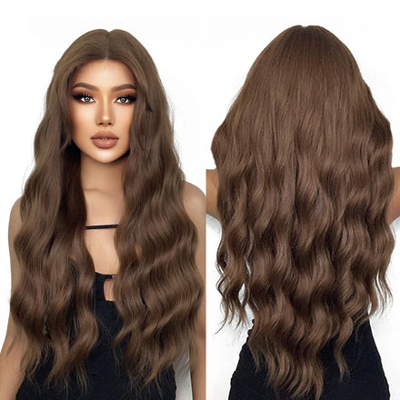 Japan fiber Long Wavy Brown Synthetic Lace Front Wigs Middle Parting 13x1 Lace Part Wigs for Women Water Wave Hair