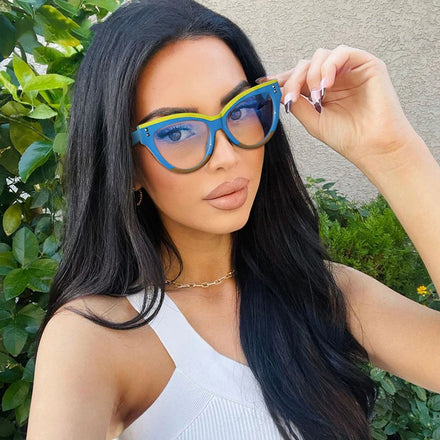 Hot Cat Eye Anti Blue Light Blocking Glasses Vintage Rivet Black White Panda Flat Mirror New Ins Trend Eyeglasses Frame