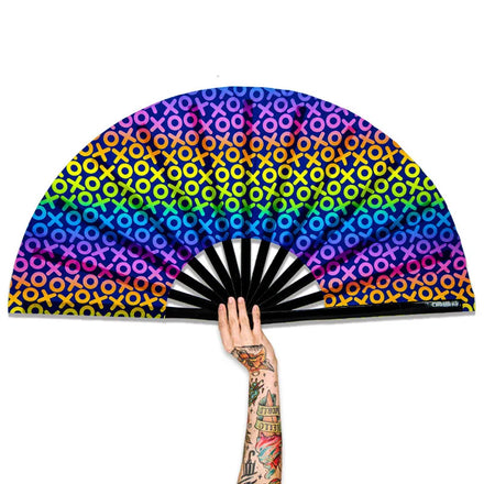 Custom Printed UV Reflective Big Party Freaky Rave Bamboo Fabric Hand Fan Handheld Folding Clack Dance Fan