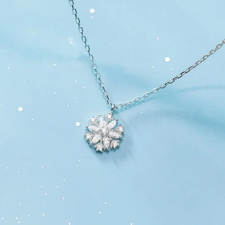 925 Sterling Silver Snow Flower Zircon Pendant Necklaces for Women Christmas Gifts Fashion Jewelry