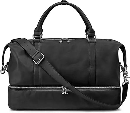 Custom Unisex Vegan PU Leather Weekender Duffle Tote Bag with Zipper Closure and Shoes Compartment for Travel Overnight Carry-On