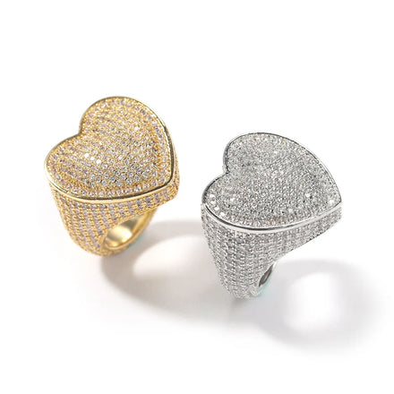 High Quality 5AZircon Heart Ring Men & Women Copper Alloy Electroplating Copper Hiphop Ring