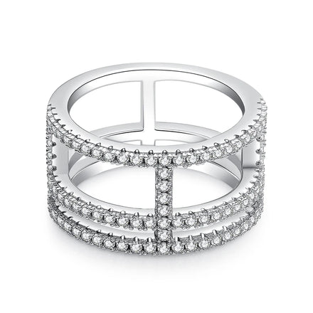 Classic Hip Pop S925 Sterling Silver D Color Vvs 1.2mm Three-row Hollow Moissanite Ring for Girlfriend