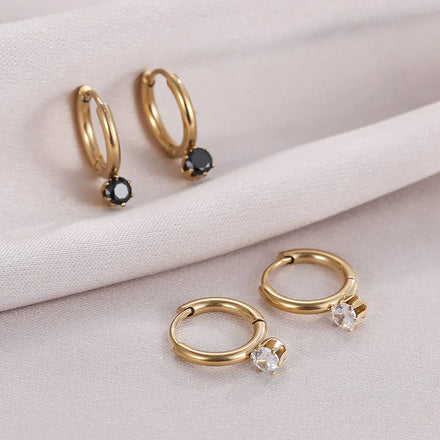 No Fade Stainless Steel Round Clip on Earrings 18K Gold Plated Titanium Steel Paved Cubic Zircon Earrings