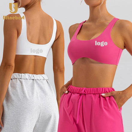 Hot Sale U Neck Fitness Apparel Solid Color Sleeveless Quick Dry Womens Sports Bras