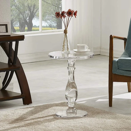 Clear Round Lucite End Table Luxury Modern Nightstand with Clear Small Round Top and Solid Post Acrylic SideTable