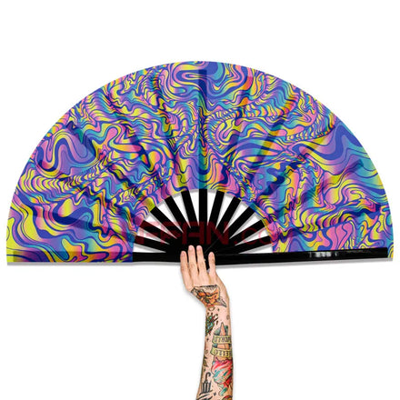 Wholesale 13inch UV Glow Large Bamboo Folding Clacking Hand Fan for Rave Party Festivals Disco Freaky EDM Dance