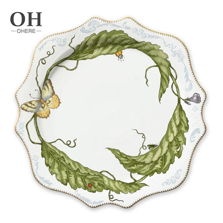 China Factory Wholesale Luxury 4pcs Eco-Friendly Bone China Contemporary Floral Insect Dinnerware Ceramic Charger Plates Wedding