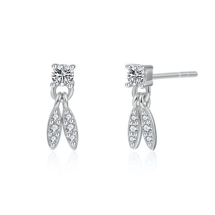 925 Sterling Silver Earrings for Women Simple Cubic Silver Leaves Design with Clear CZ Zircon Stud Gold Plated Trendy Jewelry
