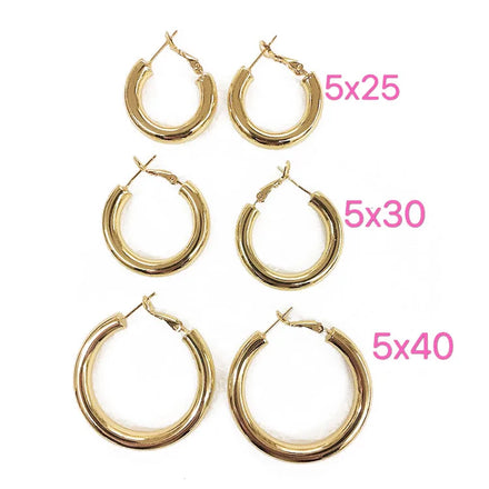 EM1153 3 Sizes Simple Thick 18k Gold Plated Brass Hoop EarringsSimple Elegant Shiny Gold Chunky Hoops