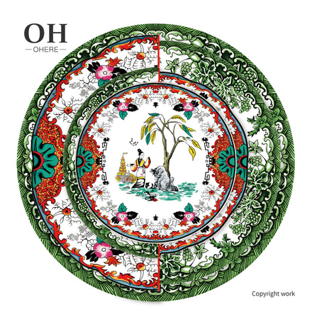Ohere Modern Luxury Combination Design Hand-painted Bone China Ceramic Charger Plate Wedding Tableware Set Wall Decoration