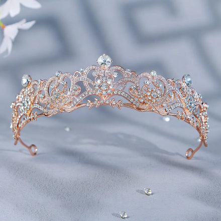 Classic Rose Gold Silver Rhinestone Crown Crystal Tiaras Crown for Queens Hair Jewelry Diadema for Queens