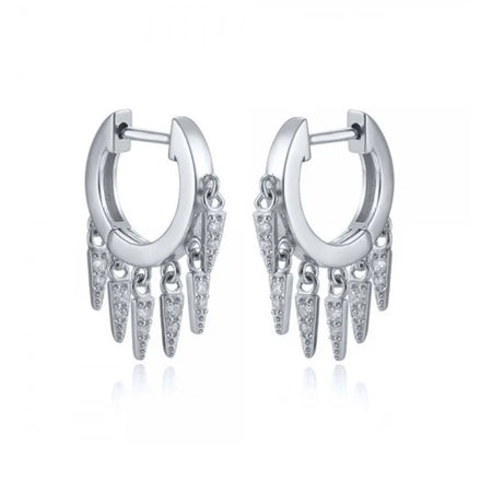 Wholesale 925 Sterling Silver Gold Geometric Tassel Zircon Hoop Earrings for Women Jewelry