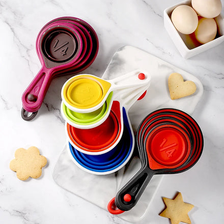 Manjia Silicone Measuring Cups Foldable Spoons Set Collapsible Measuring Tool 4pcs Measuring Tool Set Engraved BPA FREE