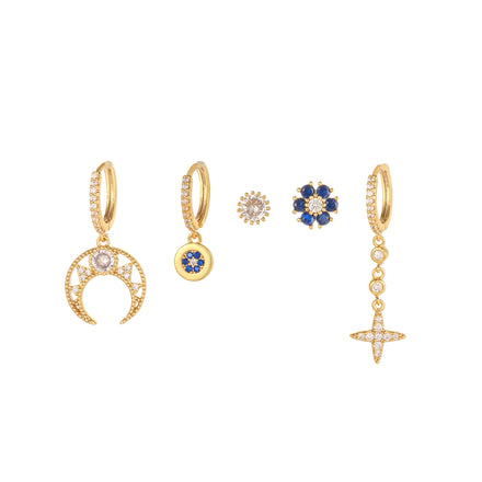 New Arrived Fashion Jewelry Crystal Pearl Rhinestone Earnail Bone Clip Women High-quality Star Moon Element Drop Earrings Set