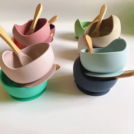 Baby Dinnerware Baby Silicone Bowl Set Non-slip Children's Suction Bowl Silicone Spoon Food Grade Waterproof Table
