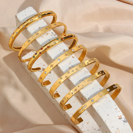 Ins Fashion Simple Personality Bracelet Jewelry Stainless Steel Star Zircon Open Bracelet Bangle Women