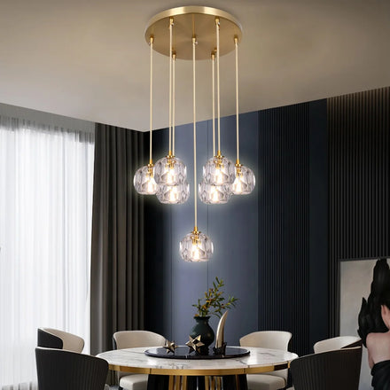 Copper Iron Crystal Chandelier G9 Bulb Cluster Pendant Light for Apartments Hanging