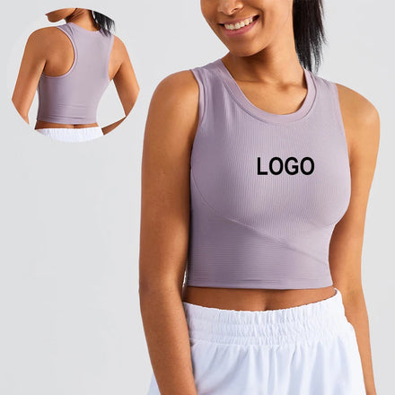 Wholesale Custom Ribbed Racer Back Sportswear Gym Yoga Tank Top Workout Running Fitness Wear Fixed Padded Crop Bra Top for Women