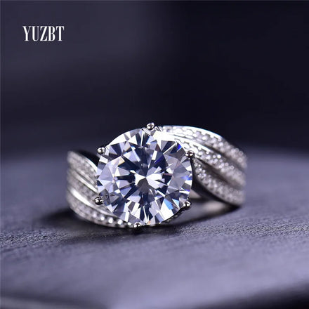 Silver 925 Solid Original 5 Carat Brilliant Cut Diamond Test Past D Color Moissanite Forever Love Wedding Ring Fine Jewelry