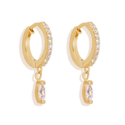 Milskye Design Inspired Jewelry 14k Gold Plated S925 Pave Diamond Marquise Charm Hoop Earrings