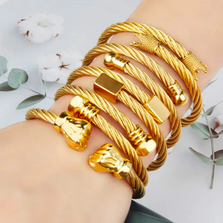 Wholesale Men's Fashion Charm Bracelet with Cool Design Woven Wire Rope Fist Crown Gold Stainless Steel Personalized Accessories