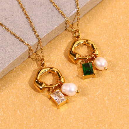 Stainless Steel 18K Charm Pendant Necklace with Epoxy Bead Personalized Bijoux Jewelry for Gift