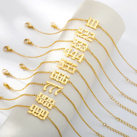 Wholesale Price 18K Gold Plated Personalized Number 111 to 999 Stainless Steel Angel Number Anklet for Gift