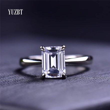 Solid Silver 925 Original Brilliant Emerad Cut 2-3 Carat Diamond Test Past D Color Moissanite Ring for Wedding Fine Jewelry