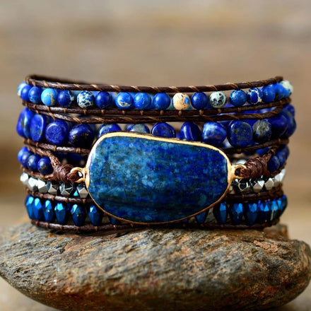 2026 Lapis Lazuli Gemstone Wrap Bracelet Classic Ethnic Jewellery with Geometric Wax Rope Christian Religious Adjustable Bangles