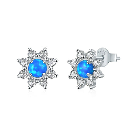Dylam High End Fine Jewelry Daily S925 Silver 5A Cubic Zirconia Diamond Gemstone White Blue Synthetic Opal Sun Stud Earrings