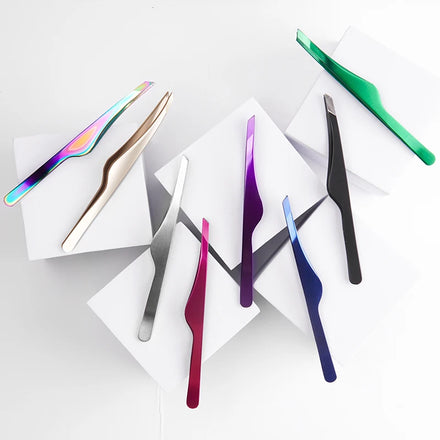 Wholesale Beauty Care Stainless Steel Eyelash Extension Tweezers Colorful Eyebrow Shape Tweezers