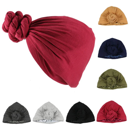 HZM-22064 Top Knot Turban Bamboo Turban Head Wrap Tied Bonnet Beanie Cap With Satin Lining for Women Men-Two Wearing Way