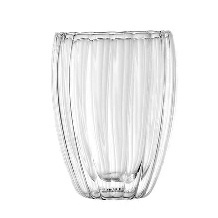 Custom Made Hand-blown Lampworked Clear Ribbed Double-wall Glass Mug for Drinking Coffee