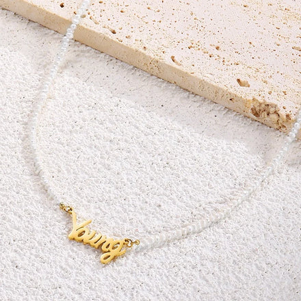 French Style Freshwater Irregular Pearl Short Stainless Steel Letter Pendant Collarbone Chain Light Luxury Adjustable Necklace