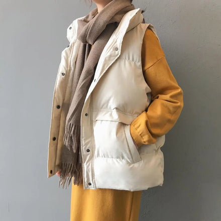New Fashion Stand Collar Sleeveless Jackets Casual Loose Down Cotton Vests Women Winter Parkas Warm Padded Oversize Waistcoat