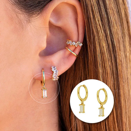 Autumn Winter Accessories Light Luxury S925 Silver Pin Earrings Geometric Square Colored Diamond Earrings for Women Girls