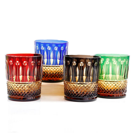 240ml Hand Cut Multi Colored Whiskey Glass Tumbler Edo Kiriko's Timeless Design Medium Cylinder Cocktail Drinking Glasses