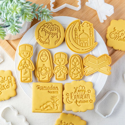 Saffron 3D Cookie Cutter Embosser Eid Mubarak Decorations for Ramadan Plastic Cookie Decorating Stamps