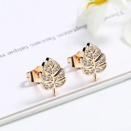 Fashion Brass Earring Jewelry 18K Gold Plated Crystal Diamond Huggie Leaf Earing for Women